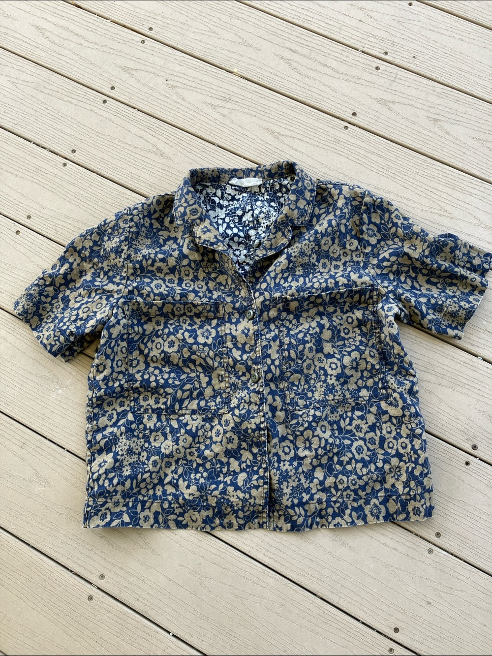 Everlane Linen Workwear Shirt Midnight Floral M